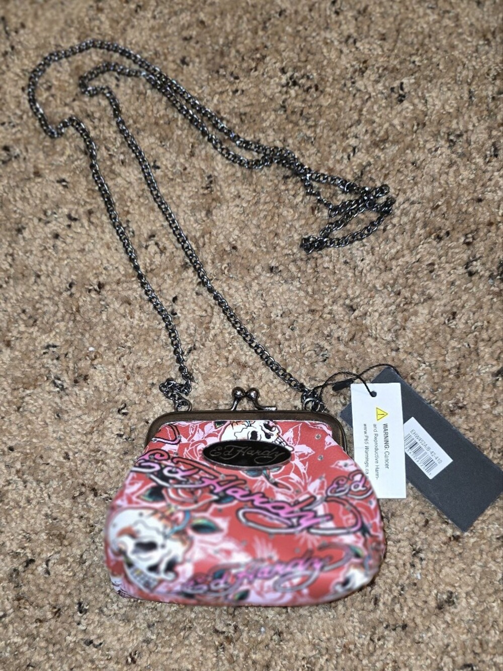 Ed Hardy Pink Floral Skull Mini Crossbody Bag
